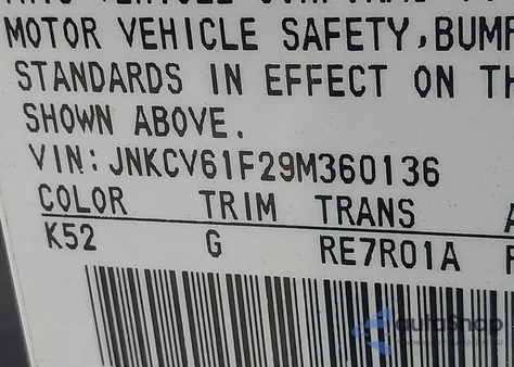 2009 Infiniti G37X z USA, uszkodzony, nr VIN JNKCV61F29M360136